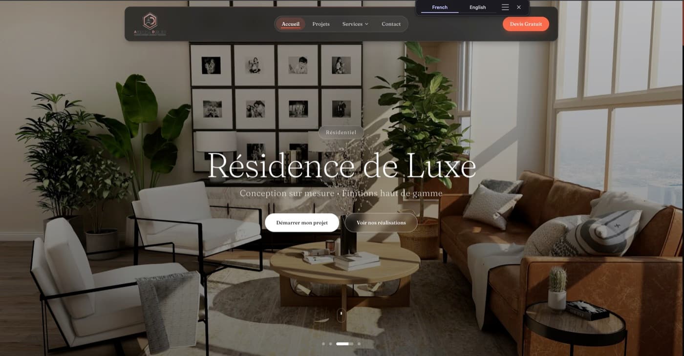 Site web de design d'intérieur codé par Digital Maroc